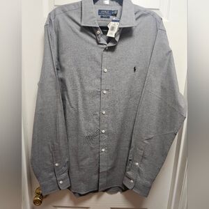 Polo Ralph Lauren Slim Fit Gray Shirt XL Navy Pony Logo 100% Cotton NWT Long